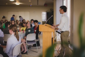 Keynote speaker Nathan Vanderkraats advises graduate students to follow their passion.