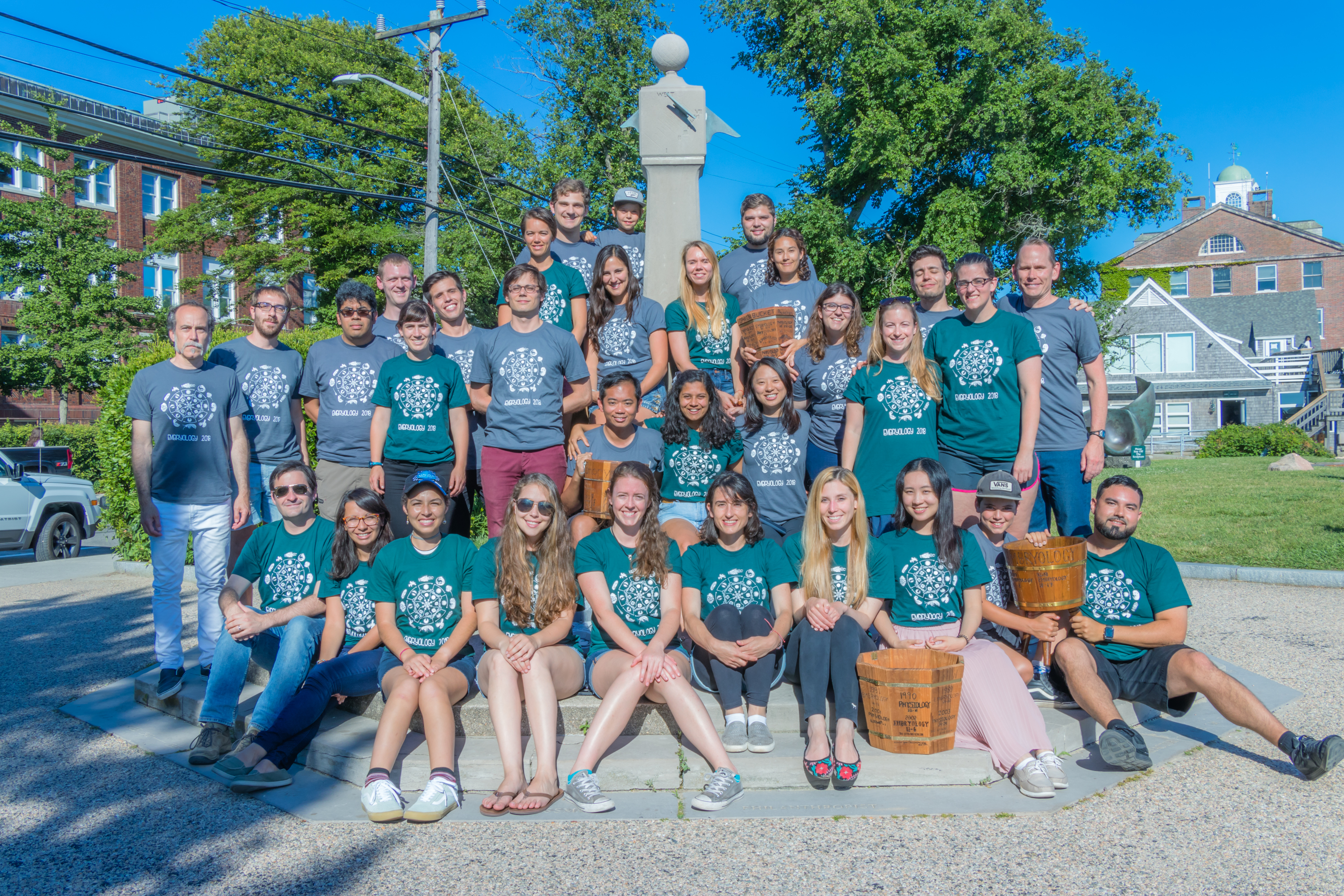 Embryology Course 2018 class photo, taken at the Waterfront Park in Woods Hole.