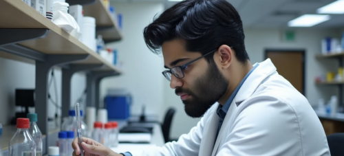 Kumayl Alloo conducting experiments in the lab