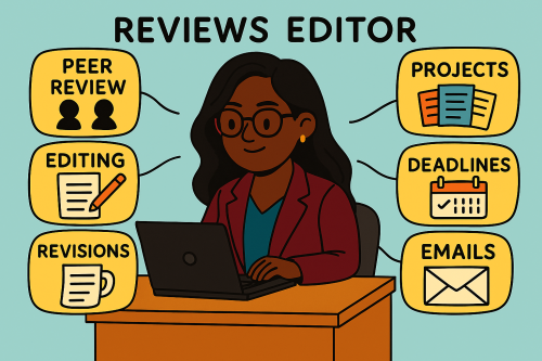 Image shows a female Reviews Editor. Generated with CoPilot.